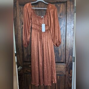Lush burnt orange peasant dress